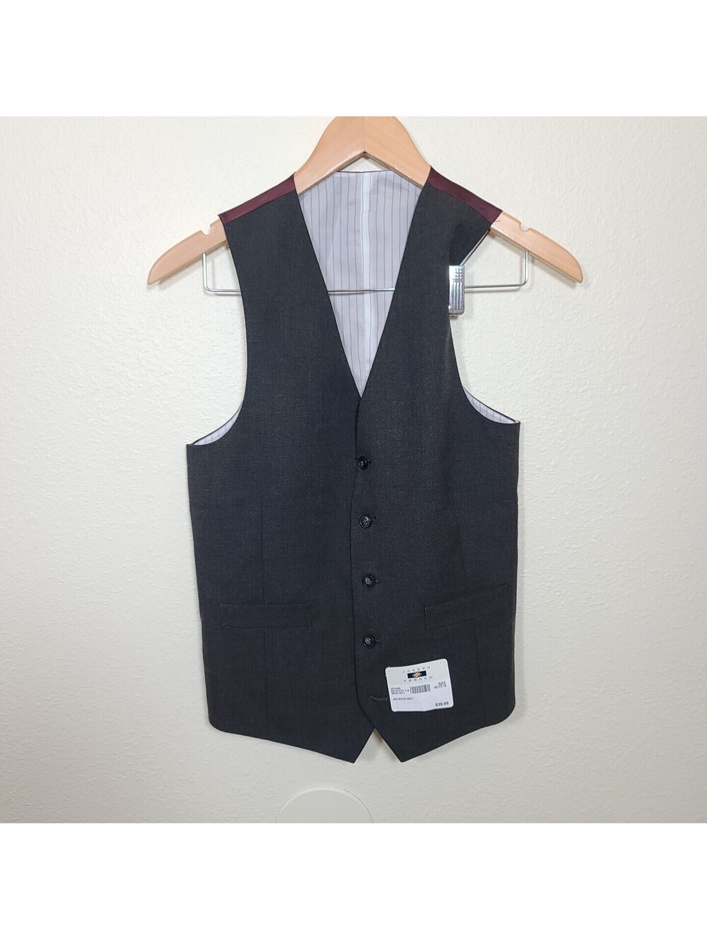 NWT Joseph Abboud Boy's Vest Waistcoat Size 18 Charcoal Grey with Burgundy Back